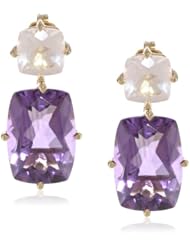 Sterling Silver with Yellow Gold Plating Amethyst and Rose Quartz Cushion Cut Earrings