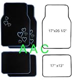 A Set of 4 Universal Fit Plush Carpet Floor Mats for Cars / Truck - Hearts Blue