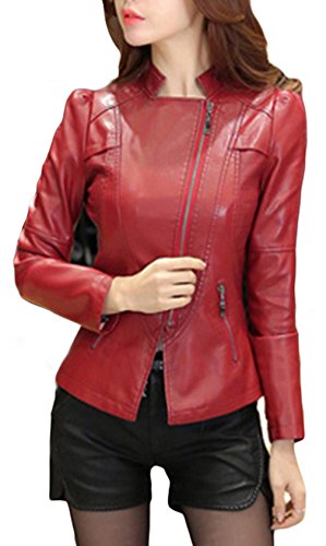 (ラボーグ)La Vogue レディース ジャケット コート PUレザー ショートジャケット スタンドカラー レザージャケット ライダース 前開き ジッパー 斜めジッパー 着痩せ ポッケト 長袖 春秋