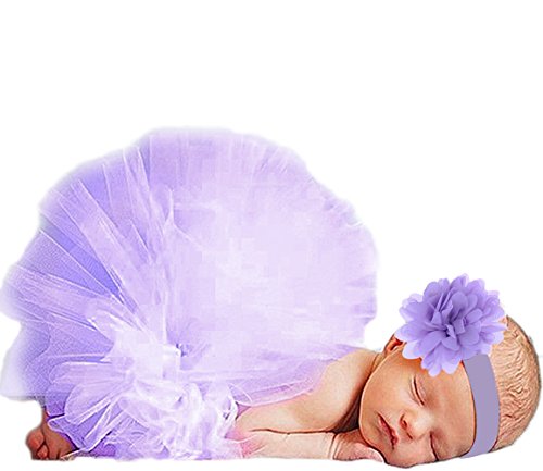 Jubileens Baby Infant Girls Photography Prop 2PCS Tutu Dress Headband Costume (Purple)