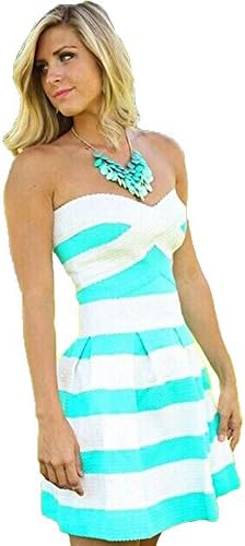 Fashionjack Thick Stripe Low Cut Slim Waist Pleated A-line Cocktail Dress