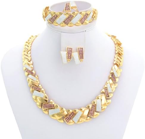 TKC 18K Gold Plated Fashion Purple Jewelry Set, Necklace/Bangle/Earring/Ring Set