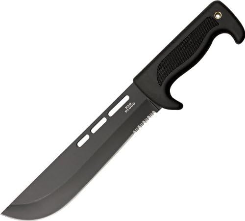 Bad Blood Jungle Commander Fixed Blade Knife, 9in, Serrated, Textured Black Rubber Handle