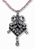Black Agate Bow Silver Natural Seed Pearl Pendant w. Single Strand Cultured Pearl Necklace, Lavender - by Dahlia Vintage Jewelry Collection