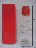 Red Glass Crystal Rose Sculpture with 3 Color LED Lights Stand 8" x 1 7/8"; Gift for Valentines Day and Mother Day