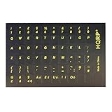 HQRP Englische non transparente laminierte Tastaturaufkleber für allen PCs und Notebooks mit gelben Buchstaben auf schwarzem Hintergrund
