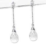 Cubic-zirconia Rhodium Finish Sterling Silver Drop Earrings