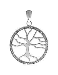 14k White Gold Trends Necklace Charm Pendant, 3d Large Tree Of Life In Round Fr