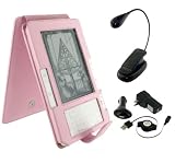 Pink Full Genuine Leather Flip Case with Retractable USB Cable Charge Kit and Book Light for Amazon Kinde 2 (Old Version) E-Reader Reading Device (Kindle NOT Included)