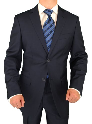 Giorgio Exclusive Platinum Label Italian Suit 100% Extra Fine Worsted Wool Super 150s 2 Button Jacket Flat Front Pants French Navy Blue