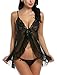 Avidlove Women Lingerie Lace Babydoll V Neck Sleepwear Mesh Chemises Black