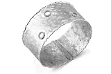 14K White Gold Matte and Hammered-Finish Hand-Crafted Cuff Bracelet, Enhanced with Circle-Shaped Pave Set Diamonmds.