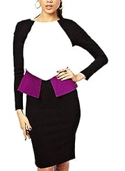 General Print Peplum Colorblocking Long Sleeves  Dress