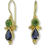 22k Gold Overlay, Iolite and Peridot Earrings by Sajen