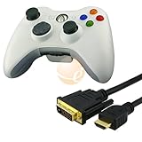 White Silicone Skin Case for Microsoft xBox 360 Controller + BLACK HDMI to DVI Cable 5Gbps M/M, 15 F