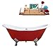 Streamline | Clawfoot Soaking 72" R5160CH-GLD Cast Iron Bathtub, Red | Comes with External Drain And Gold Overflow | Bamboo Tray Included