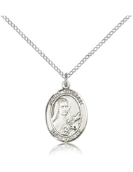 .925 Sterling Silver Saint St. Therese of Lisieux Medal Pendant 3/4 x 1/2 Inches Aviators/Florists-8210- Comes with a .925 Sterling Silver Lite Curb Chain Neckace And a Black velvet Box