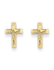 MadiK® 14k Yellow Gold Polished & Textured Crucifix Post Stud Earrings