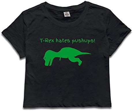 Women's T Rex Hates Push-Ups Funny Gym Short-Sleeve Novelty Crop Top