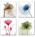 Home Art Contemporary Art Flower Giclee Canvas Prints Framed Canvas Wall Art For Home Decor 4 panels Wall Decorations For Living Room Bedroom Office Each Panel Size:12x12 inch