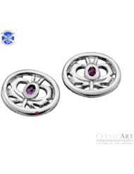 Sterling Silver Round Thistle Amethyst Earrings 12mm (CATH026AME