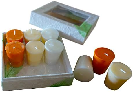 Fai Votive 9-pc Scented Candle Gift Set in Mulberry Paper Mache Box - Spice Rack: with Spice Pumpkin, Cinnamon, Creamy Vanilla