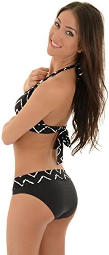 Junior's Black Halter Bikini with White Zig Zag Print 2 Piece Set Skye Sizes: Large
