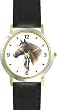 Stallion and Colt - JP - Horse - WATCHBUDDY&reg; DELUXE TWO-TONE THEME WATCH - Arabic Numbers - Black Leather Strap-Women's Size-Small