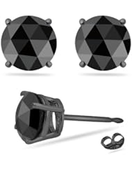 1/2 (0.46-0.55) Cts of 3.70-3.90 mm AAA Round Rose Cut Black Diamond Stud Earrings in 14K Blackened White Gold