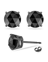 3/4 (0.71-0.80) Cts of 3.50-4.00 mm AAA Round Rose Cut Black Diamond Stud Earrings in 14K Blackened White Gold