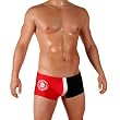 Mens Side Emblem Print Two-Tone Boxer Trunk Swimsuit by Gary Majdell Sport