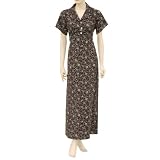 Adi Designs Black Collar Neck Dress with White Flowers Pattern