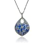 Sterling Silver Marcasite and Blue Epoxy Leaf Pendant, 18"