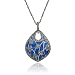 Sterling Silver Marcasite and Blue Epoxy Leaf Pendant, 18"