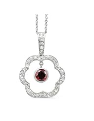 Open Carnation Floral Diamond Pendant With A Round Center Stone In 18K White Gold With A 0.60 ct. Genuine Garnet Center Stone.