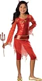 Kids Childrens Devil Costume Girl Bratz She-Devil Outfit Red Dress Leggings Horns Pitchfork Belt