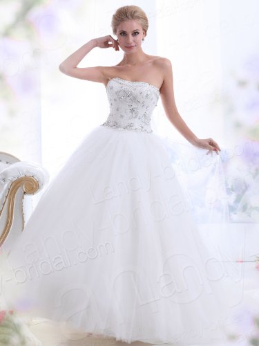 Landybridal 2013 New Style Ball Gown Strapless Chapel Train Tulle Ivory Wedding Dress B12142