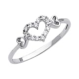 14K White Gold Heart Solitaire Round-cut CZ Cubic Zirconia Ladies Promise Ring Band