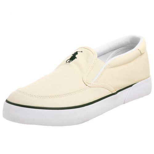 Polo Ralph Lauren Men's Brisbane II Canvas Slip-on,Cream/Green,12 D US