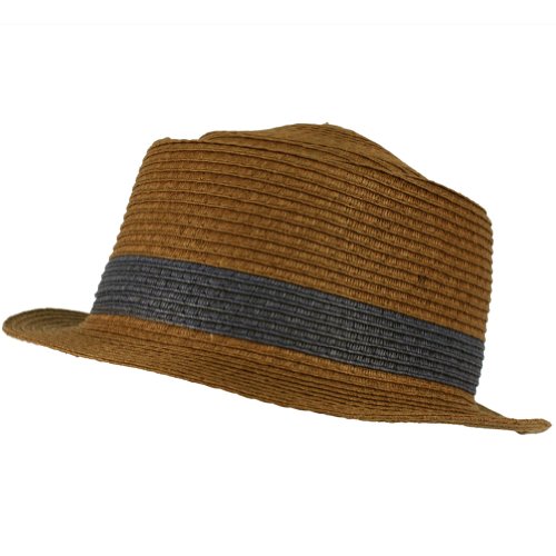 Men's Summer Crushable Bucket Pork pie Fedora Flat Top Hat Brown M/L 59cm