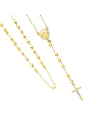 14K Yellow Gold 4mm Beads Our Lady Guadalupe Rosary Necklace with White Gold Crucifix - 26" Inches