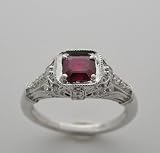 14k White Gold Antique Style With Princess Shape Ruby 1.00 Ct Diamond Ring