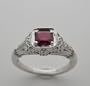14k White Gold Antique Style Princess Cut Ruby and Diamond Ring TCW 1.24