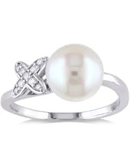 10k White Gold Freshwater Cultured Pearl Diamond Fashion Ring (0.06 cttw, G-H, I2 I3 Clarity)