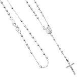 14K White Gold 2mm Beads Our Lady Guadalupe Rosary Necklace with Lobster Claw Clasp - 17