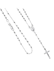 14K White Gold 2mm Beads Our Lady Guadalupe Rosary Necklace with Lobster Claw Clasp - 17" Inches