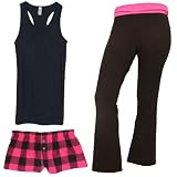 Pink and Black Tank, Short and Pant Set