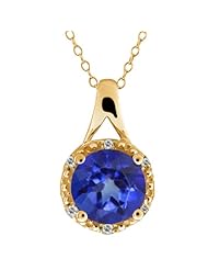 2.44 Ct Round Tanzanite Blue Mystic Topaz and Topaz 14k Yellow Gold Pendant