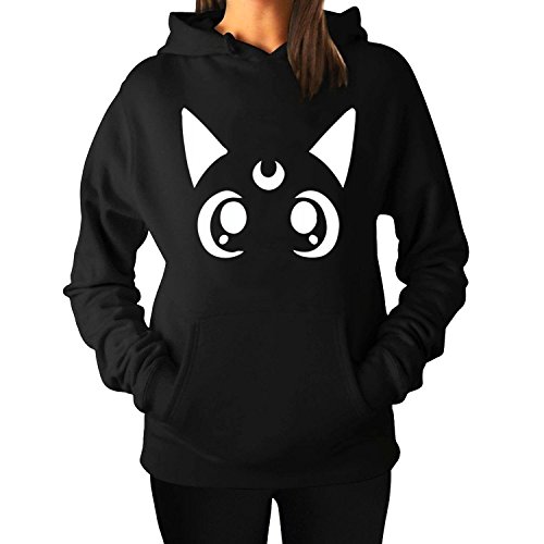 Women's Luna Cat Sailor Moon Hoodies Sweatshirt Black cool