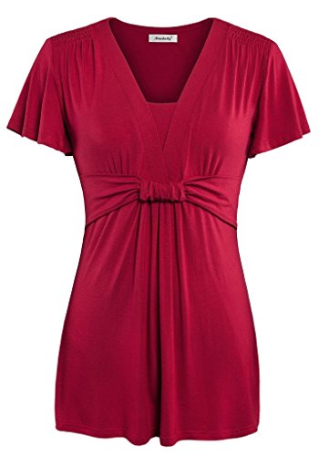 Ninedaily Women Tunics V-neck Ruffles Short Sleeve Draped Shoulder Blouse Tops